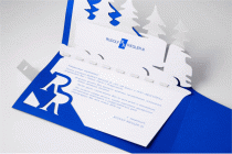 3D-фото разворота открытки из текстурной (дизайнерской бумаги), цифровая печать, плоттерная резка и биговка, киригами